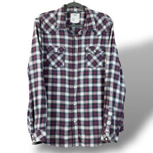 44MM Legendary Workwear Shirt Mens Sz L Red Plaid Pearl Snap Western Snap Pocket